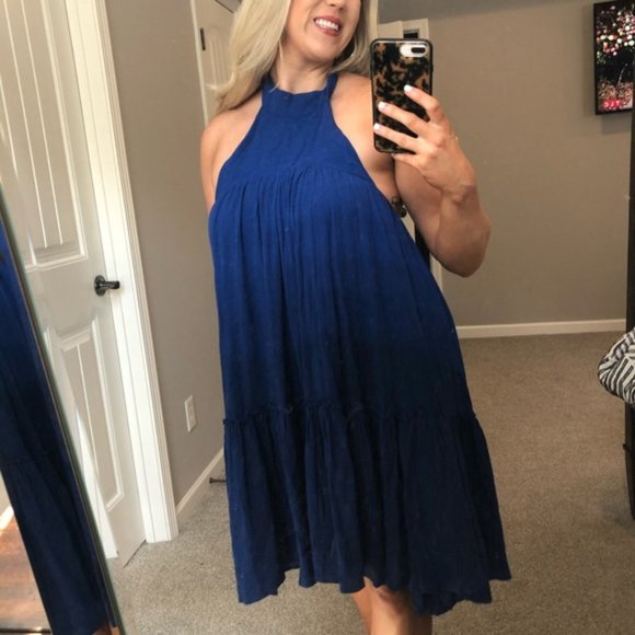 NWT VICI Blue Halter Tierded Ruffle Midi Dress - Picture 3 of 8